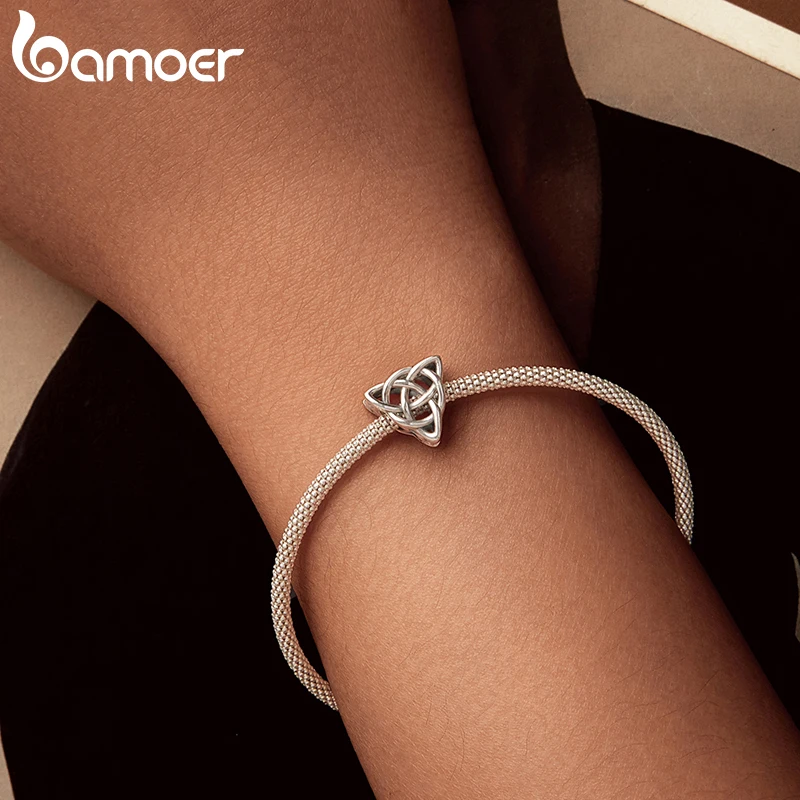 Bamoer Original 925 Sterling Silver Celtic Knot Pendant Norse Amuletc Charm Love For Women Men Viking Party Gift Fine Jewelry