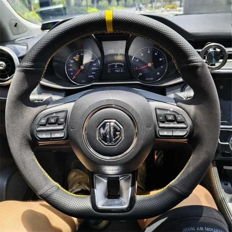 for MG 5 6 RX5 RX8 ZS GS 2017-2023 Hand-Stitched non-slip black Yellow Genuine Leather car Steering Wheel Cover Car parts