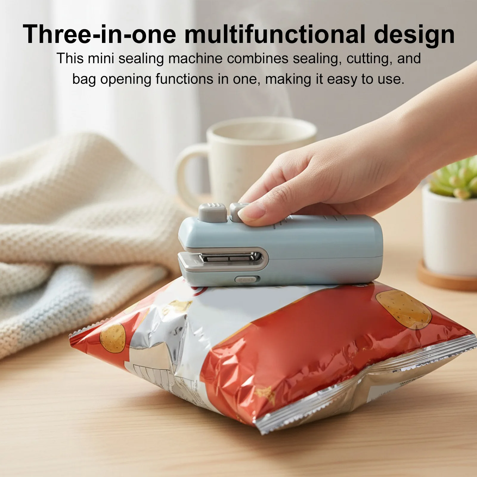 3-in-1 Portable Heat Sealing Machine with Cutter and Magnet Portable Resealer Machine for Dry & Moist Food Fresh Preservation