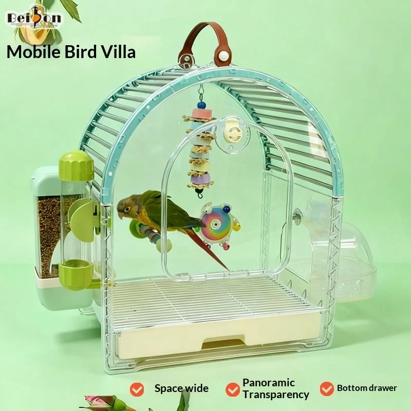 

Bird cage Parrot cage Large splash-proof phoenix peony tiger skin Stainless steel acrylic transparent ornamental household
