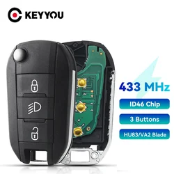 KEYYOU For Peugeot 208 2008 301 308 5008 508 For C4 Cactus 2014+ Hella HU83 VA2 434MHz FSK ID46 PCF7941 Remote Car Key