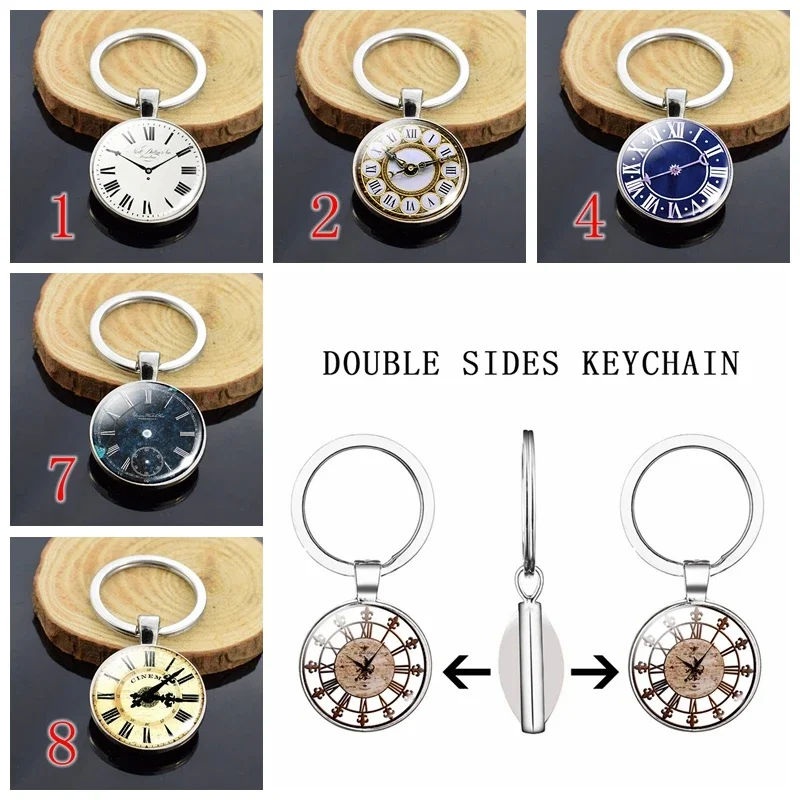 سلسلة مفاتيح كروية زجاجية على الوجهين ، ساعة بانك كلاسيكية ، زينة تغليف سلسلة مفاتيح السيارة ، ساعة مطلية بالفضة ، ليست طاولة حقيقية #1