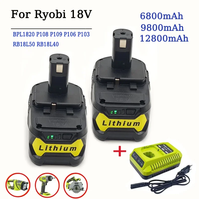 P108 RB18L50 For Ryobi 18V Li-ion Battery 12.0Ah For Ryobi P102 P103 Replacement Battery BPL1820 RB18L20 RB18L40 Cordless Tool