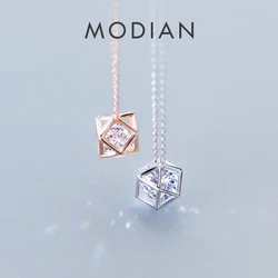 Modian New Sale Geometric Clear 5A CZ Sparkling Charm Necklaces Pendant For Women Real 925 Sterling Silver Irregular Jewelry