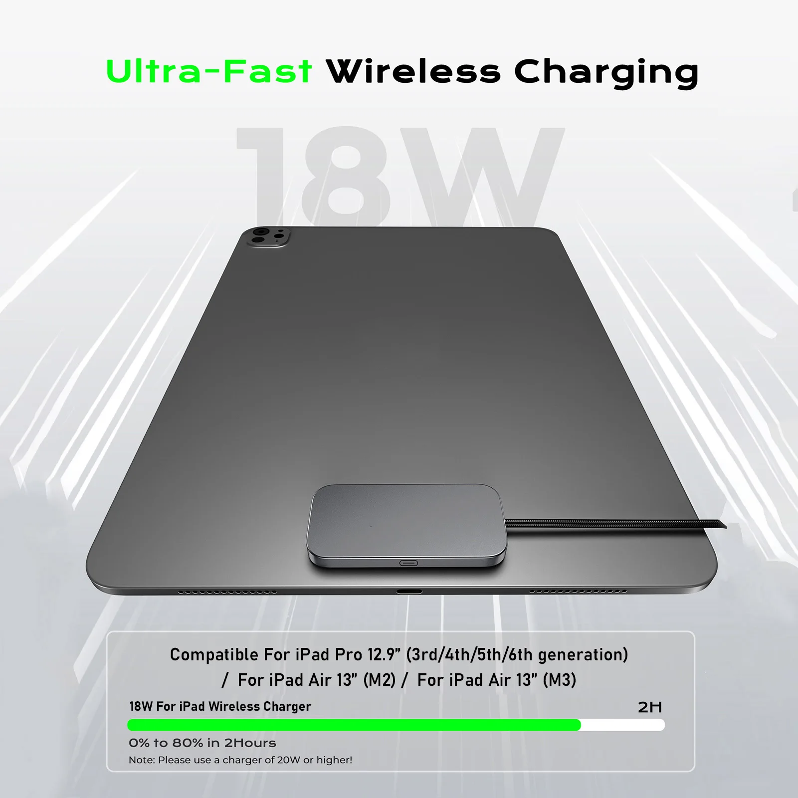 

For iPad Pro Magnetic Fast Charging Smart Connector Charger Wireless Charging Pad Charger-Fast Charging Pad with USB-C Cable