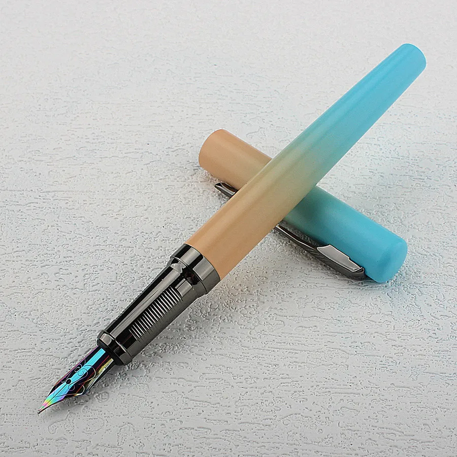 Luxus farbe blau gelb Metall Füll federhalter extra fein/fein Feder 0,5mm elegant aus gezeichnet Business Office Stift