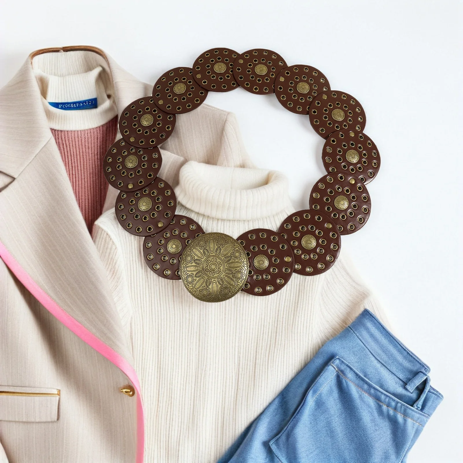 حزام الخصر الرجعية للنساء مبالغ فيه حزام القرص فساتين راقية ملحق خمر مجوهرات للجسم حزام الخصر ديكور