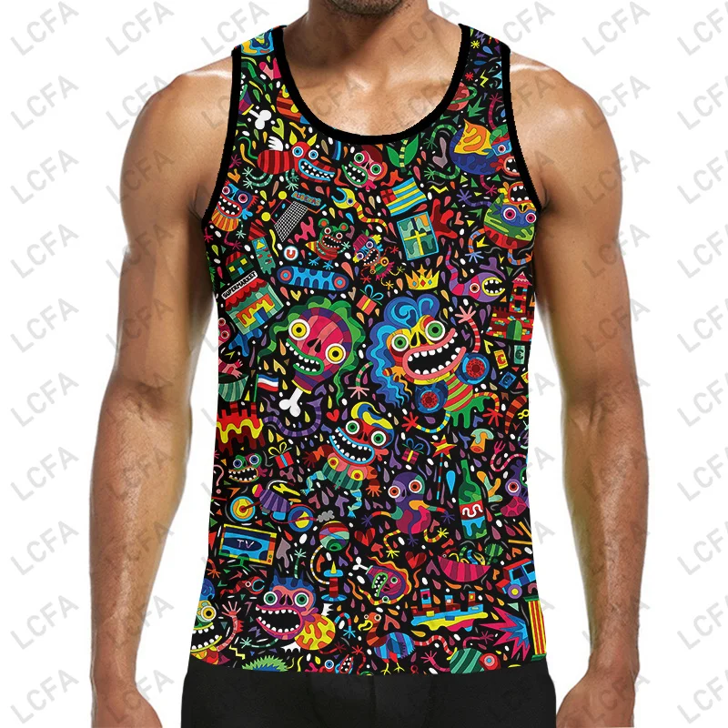 Graffiti Colorful 3D Print Vest Men Tank Tops Women Hip Hop Under Shirt Poet Headscarf Streetwear Psychedelic Leisure Sport