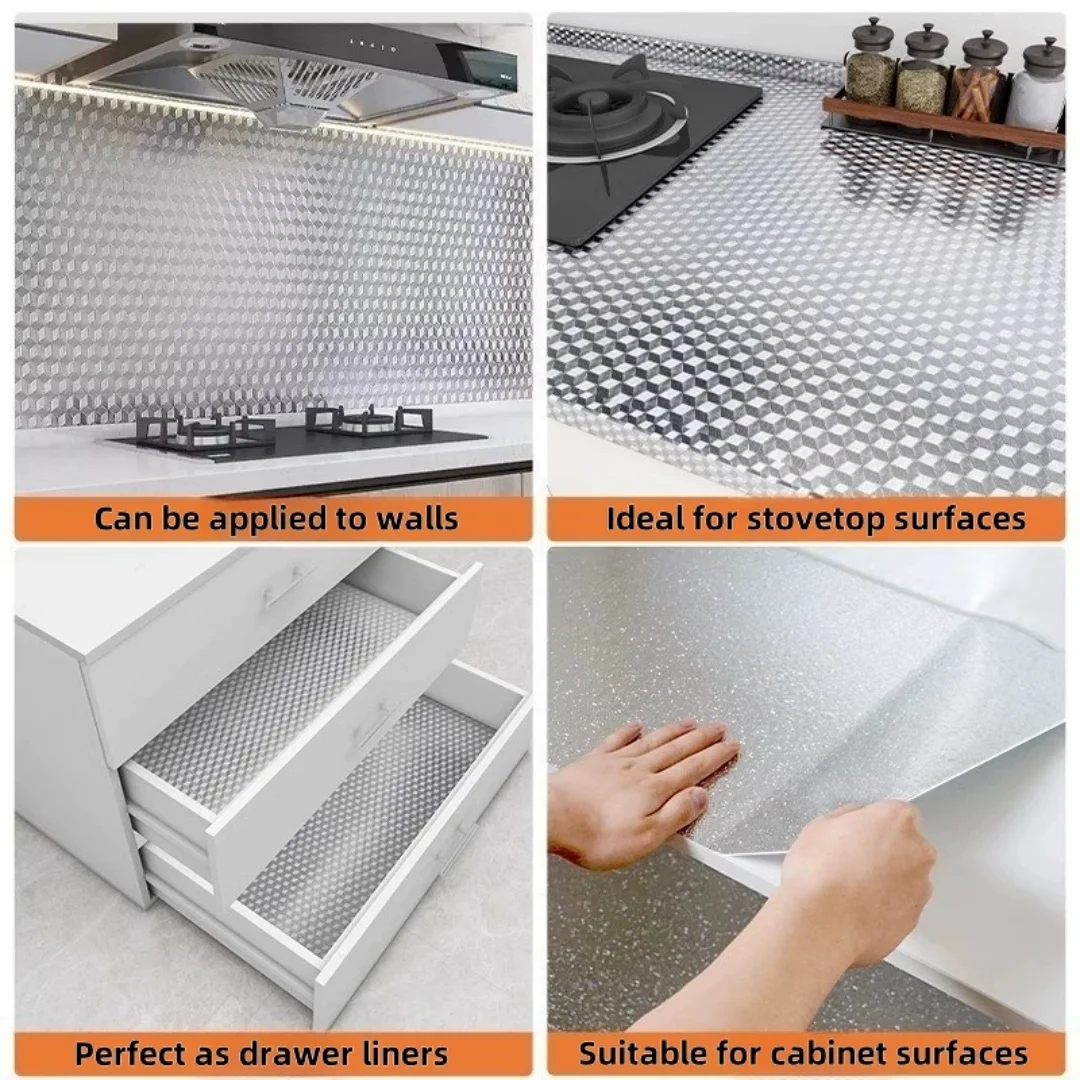 Aluminum Foil Kitchen Stove Sticker, Oil-Proof Waterproof Fireproof Heat Resistant Countertop Wall Protector view 3