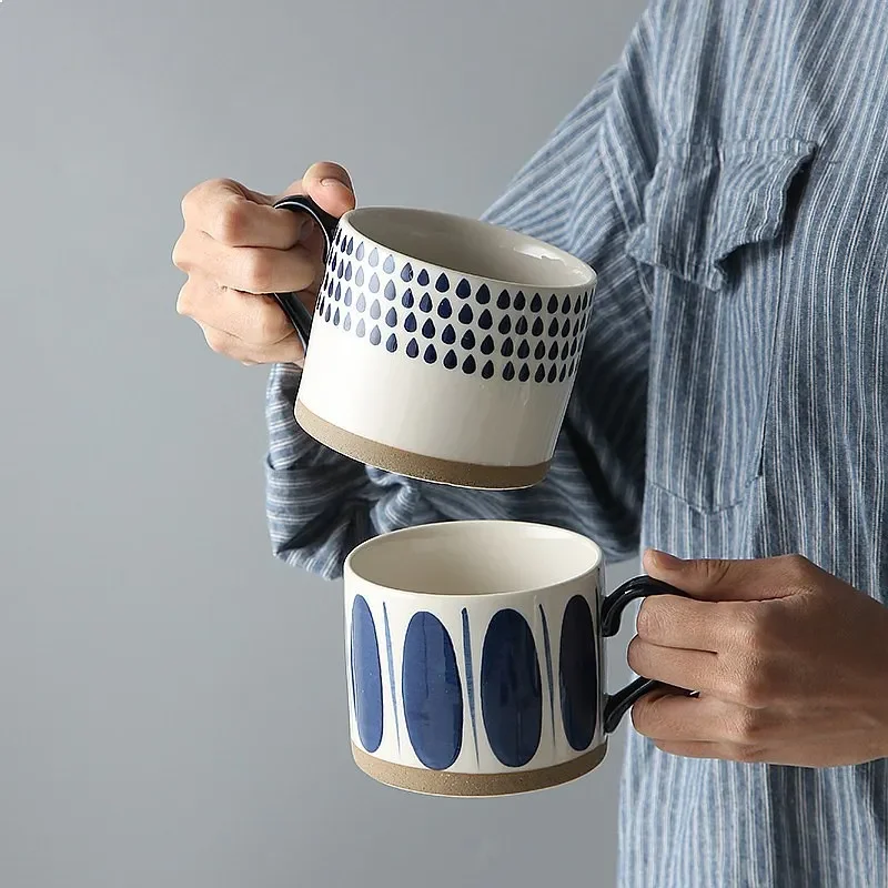 Coarse Clay Basket Color Hand Painted Underglaze Ceramic Mug Large Capacity Nordic Style Short Chubby Breakfast Oatmeal Cup Gift