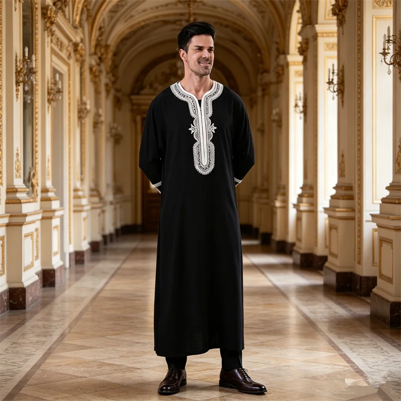 

Islam Men Traditional Clothing Djellaba Embroidery Jubba Thobe Muslim Dress Abaya Turkey Kaftan Jalabiya Caftan Daffah Dishdasha
