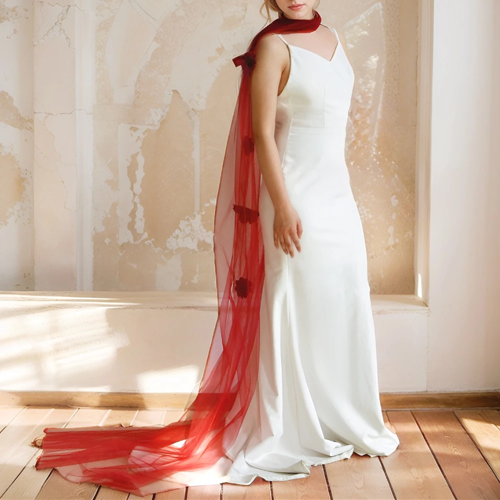 4M Long Burgundy Flowy Bridal Shawl with Flowers Wedding Bolero with Women Elegant Sexy Wear Wedding Capes Wedding Props