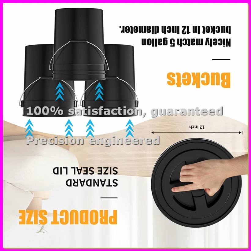 

4 штуки крышек для 5-галлонных ведер, 12-дюймовые герметичные пластиковые винтовые крышки с защитой от протечек, многоразовые уплотнительные крышки для бочек и ведер - AD23