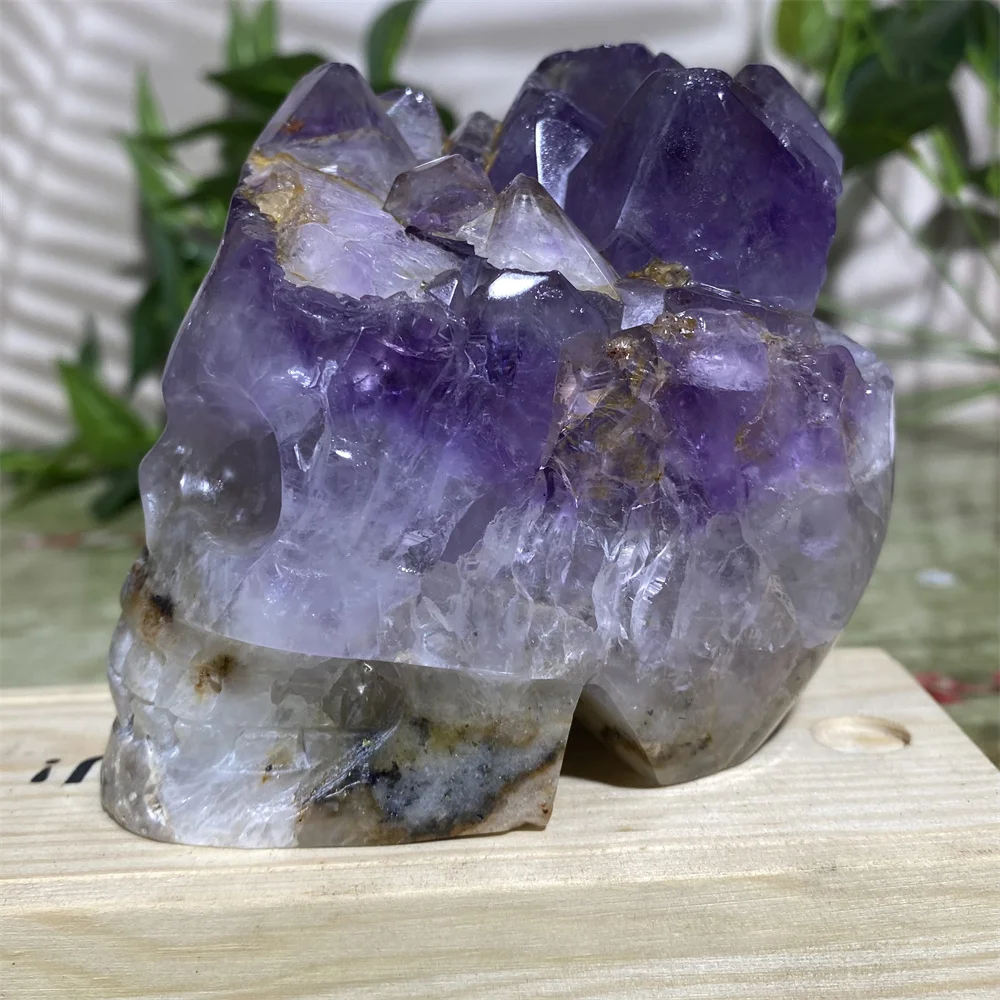 

Amethyst Cluster Skull Crystal Natural Carving Stone Quartz Crafts Mineralsl Carving Handmad Spiritual Feng Shui Reiki