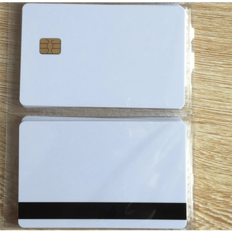 10pcs Free shipping Blank magnetic stripe plastic smart card with SLE4442 contact IC chip