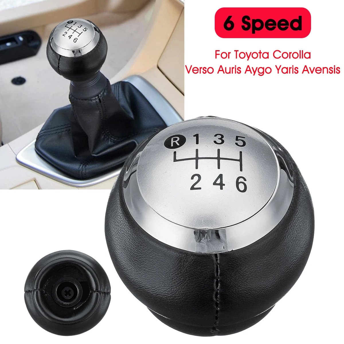 Car 6-Speed Gear Shift Knob Lever Shifter Stick Handball PU Leather For Toyota Corolla Verso Auris Aygo Rav4 Avensis Yaris