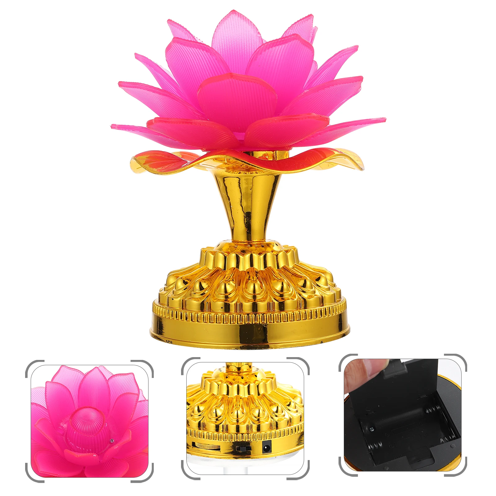

1pc Led Lotus Lamp Color Changing Buddha Hall Light Home Decoration Portable Desktop Lotus Light Room Decor Temple Lamp