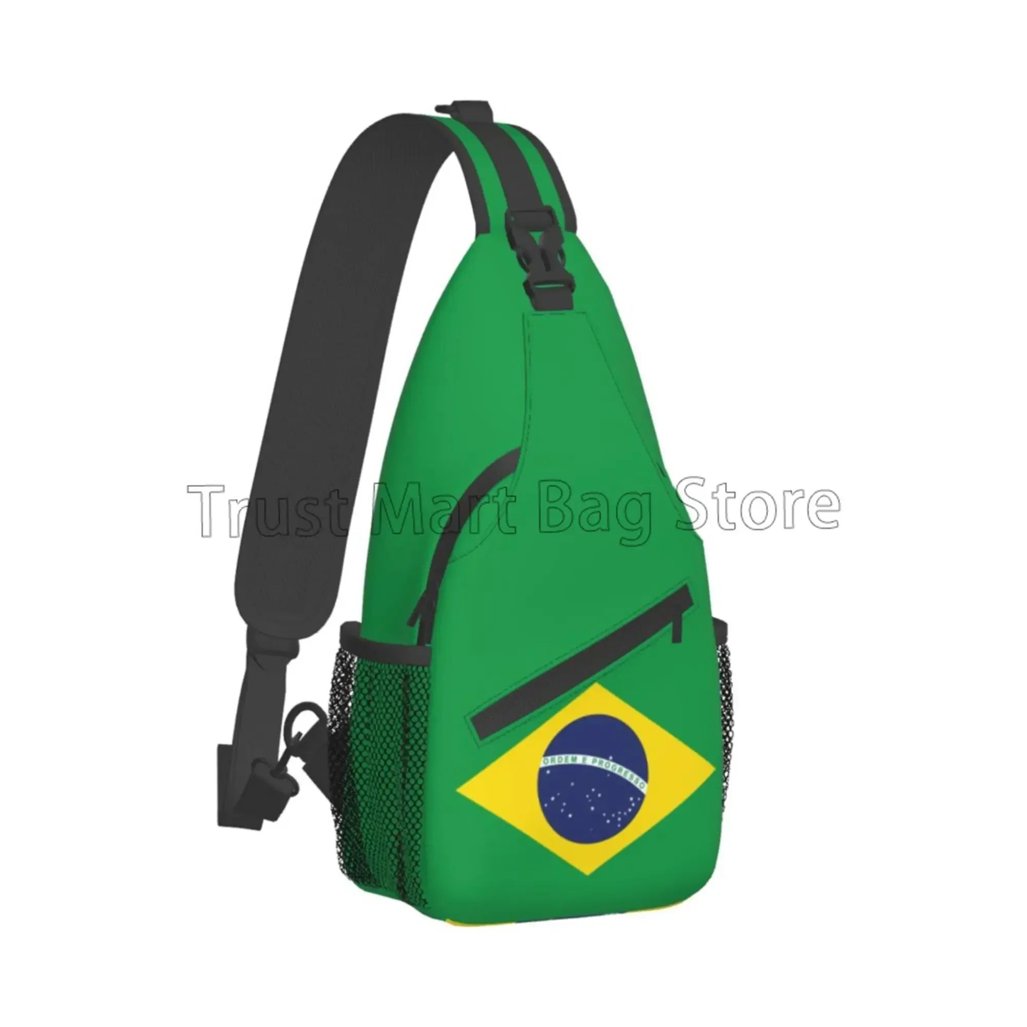 Brazilian Flag Print Chest Bags Brazil Flag Sling Bag Travel Hiking Sports Crossbody Backpack Lightweight Daypack for Men Women