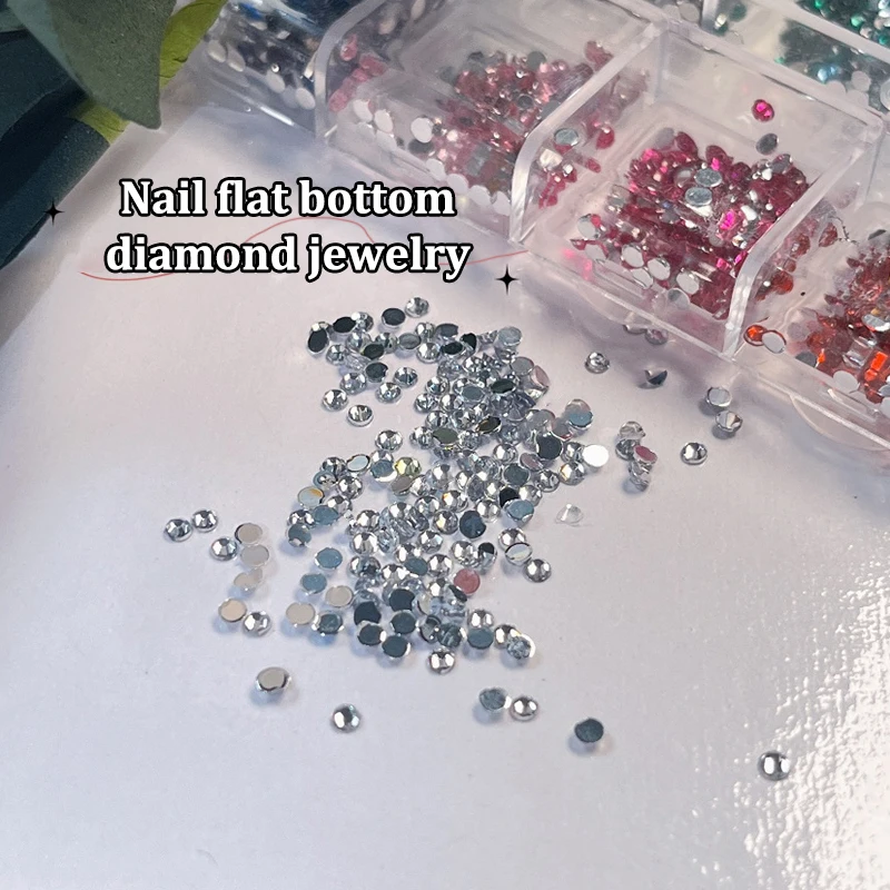 Strass en cristal AB pour ongles, 1 boîte, plats, astronomique, clair, diamant, gemmes, DIY, décorations nail art, Strass, charbon