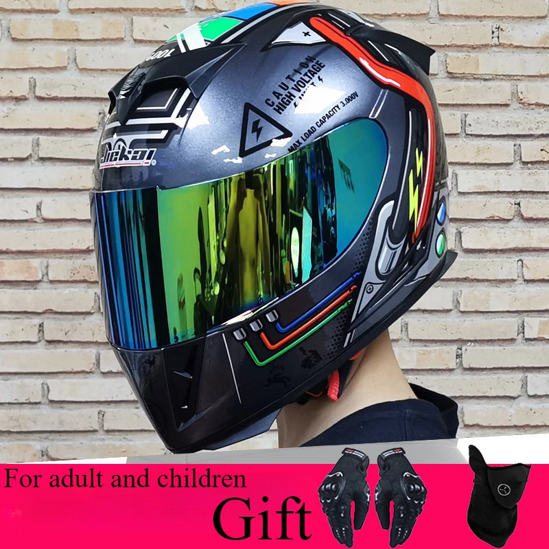 Child Motorcycle Helmet Dual Lens Adult  Bluetooth Motorcycle Full Helmet Off-road Winter Warm Personalized Racing Helmet