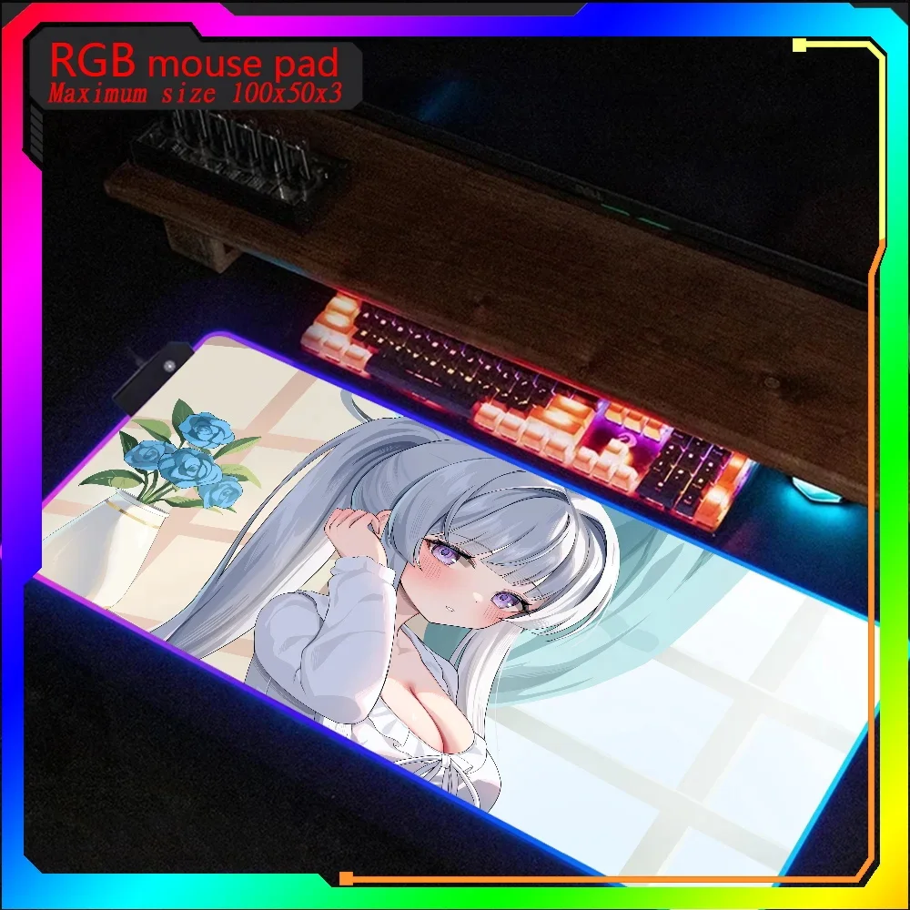 

Many people like it Azur Lane Ushio Noa HD print Rgb Gaming Mouse pad Backlit Keyboard Gamer Girl Table Pads Deskpad Mause pad