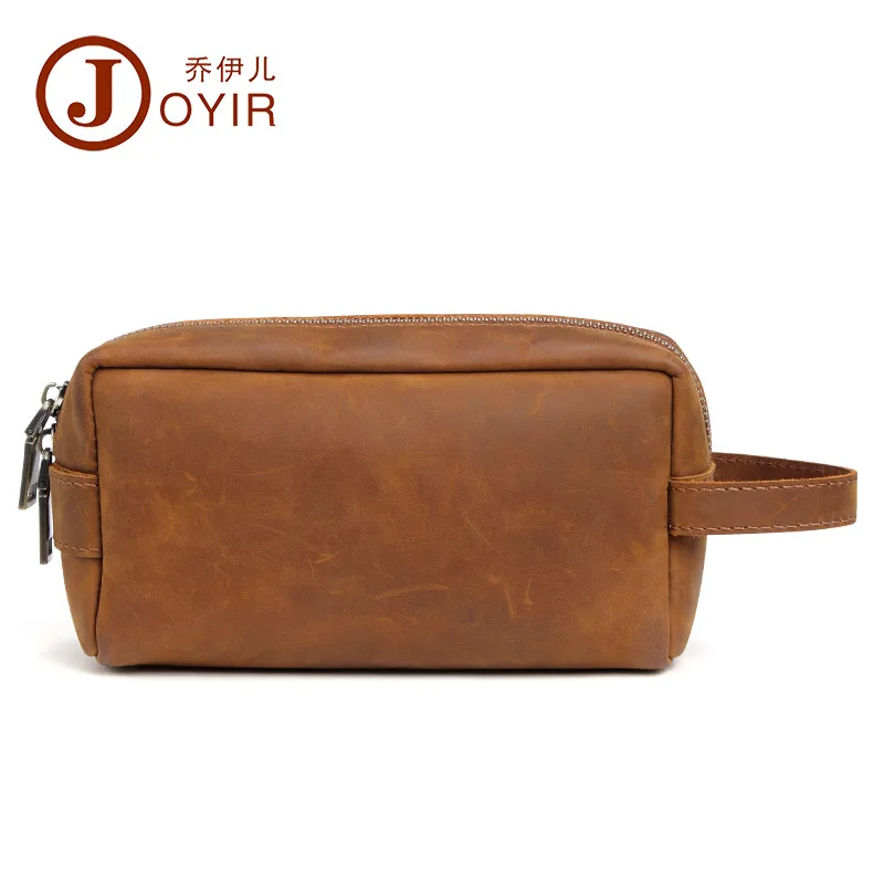 European and American Fashion Real Leather Toiletry Bag Crazy Horse Leather Retro Men's Bag Multi-Functional Men's Clutch Neutra