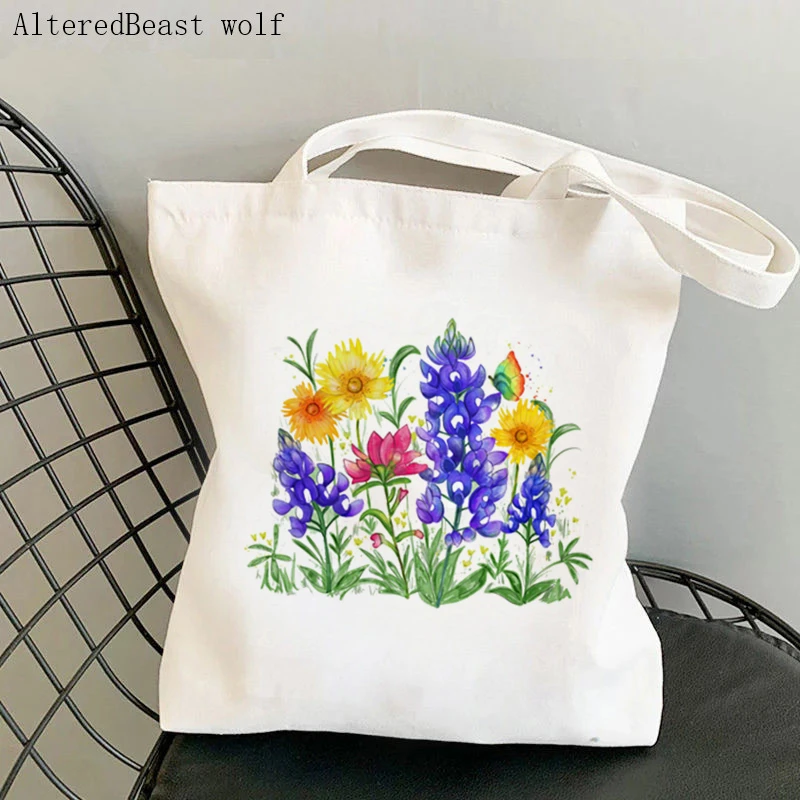 

Women Shopper bag Wildflower garden Printed Kawaii Bag Harajuku Shopping Canvas Shopper Bag girl handbag Tote Shoulder Lady Bag