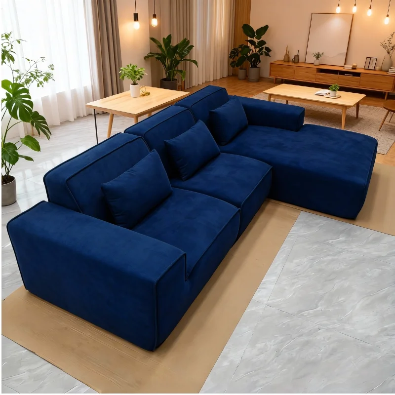 Modern Chenille Modular Three Seat Sectional Sofa With Vacuum Compression And One-second Recovery For Apartment Use