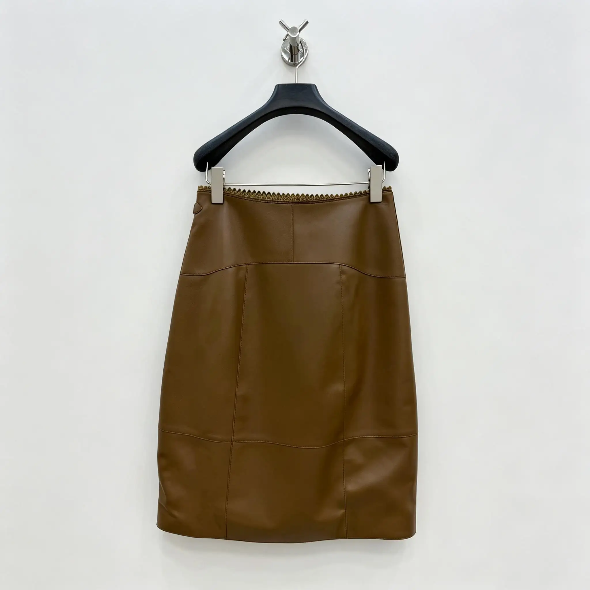 Women's Vintage High Waist Lace Trim A‑Line Midi Skirt