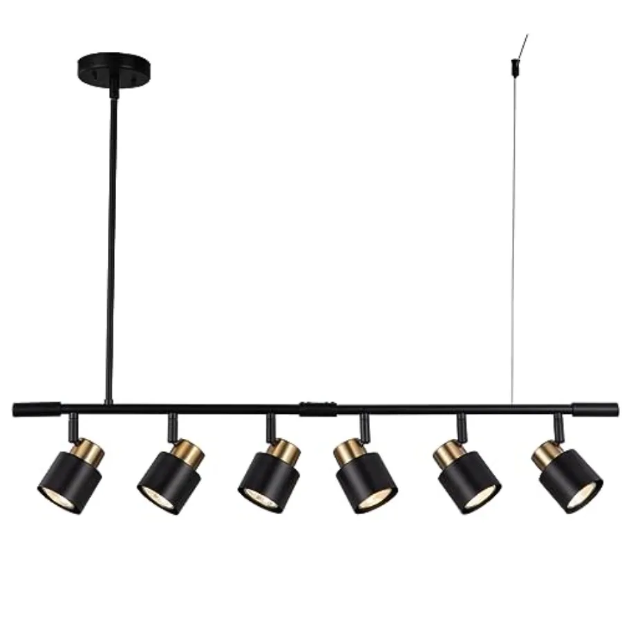 6 Light Track Lighting Kit Matt Black Brass Finish Adjustable Height with Moden Flush Mount Ceiling Spotlight for Kitchen Dinin