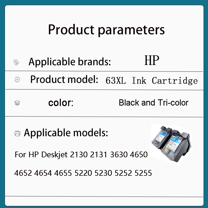 Vliaxh 63XL  Refill Ink Compatible cartridge For HP 63XL DeskJet 2130 2131 3630 4650 4652 4654 4655 5220 5230 5252 5255 Printer