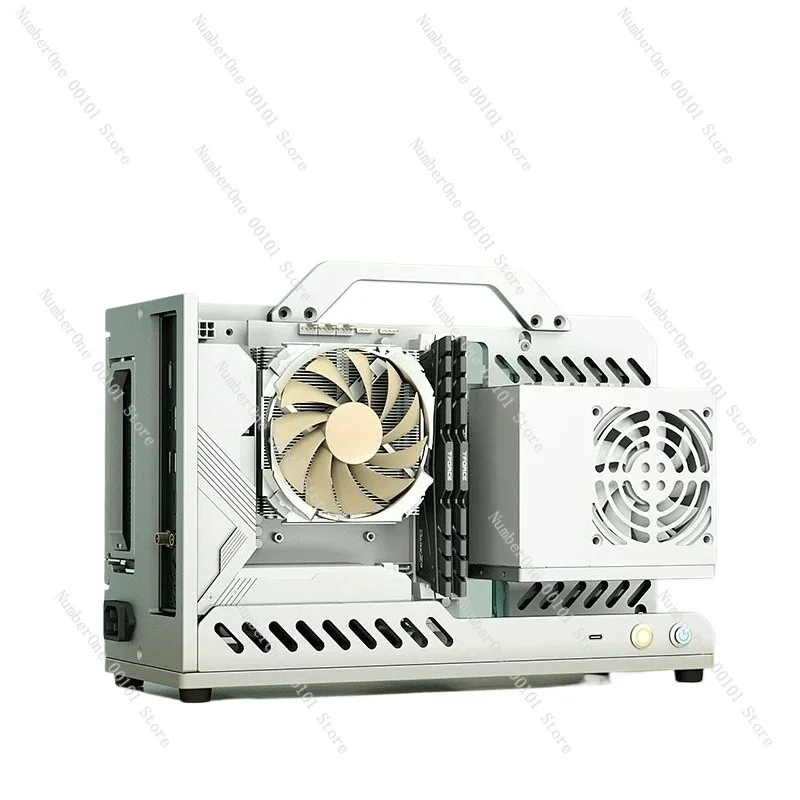 Boîtier PC portable ITX style rack à châssis ouvert, entièrement en alliage d'aluminium, support de GPU vertical, prise en charge de l'alimentation SFX, banc de test compact DIY