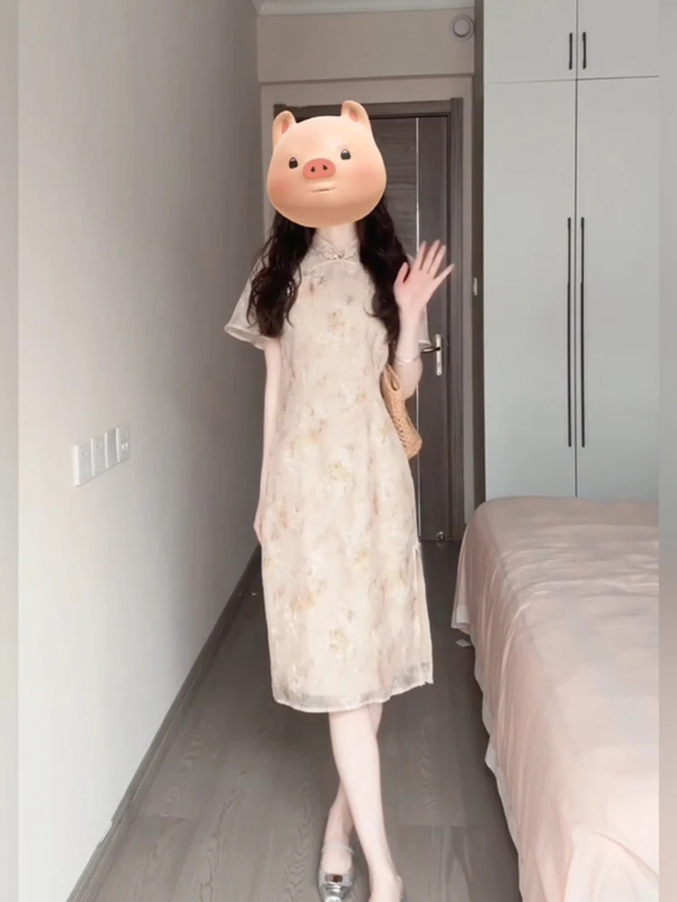 

XZY Xinzhengyan Heavy Industry New Chinese Sle Print Dr Young Summer Long National Sle Women's Dr