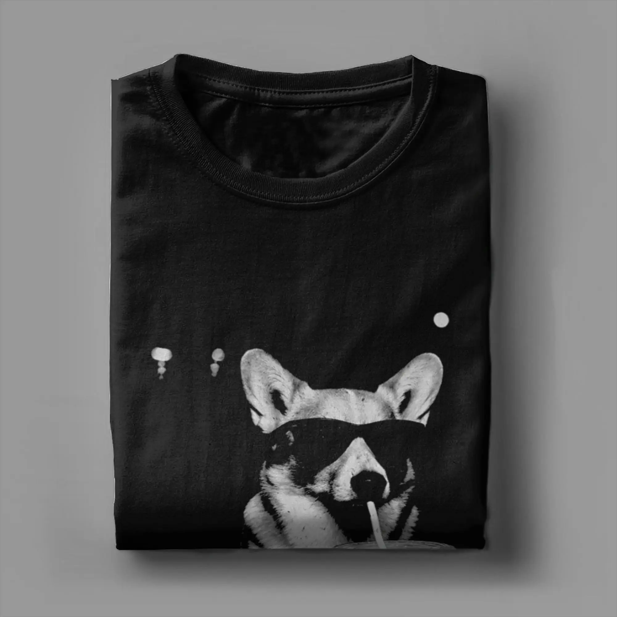 Corgi trinkt Eiskaffee, lustiges Corgi-Hund-Kaffee-Vintage-T-Shirt, Strand-Streetwear-T-Shirts, Hipster-T-Shirt aus reiner Baumwolle – Detail 4