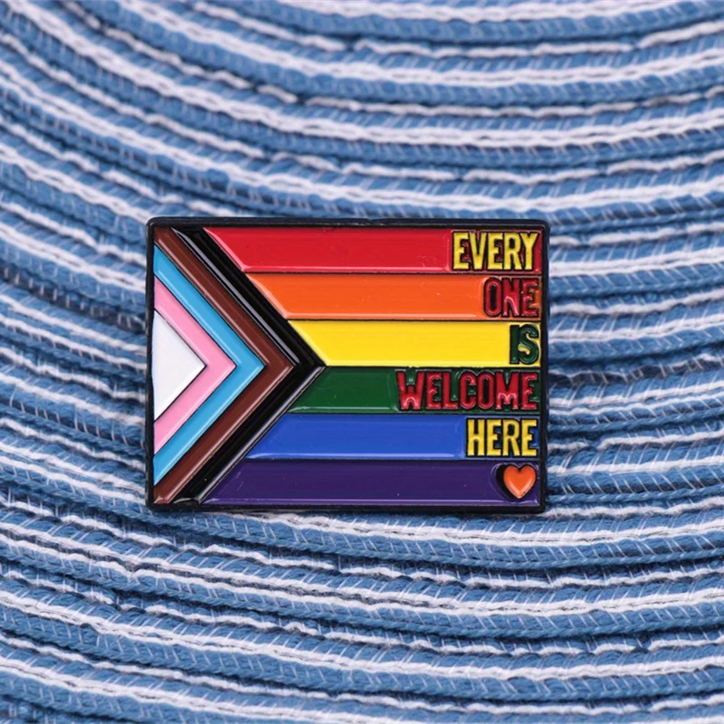 Progressive Pride Flag Enamel Pin - Minimalist Square Alloy Badge