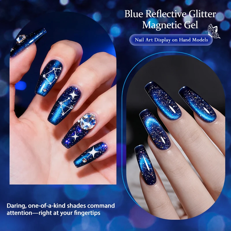 7ml Blue Glitter Reflective Cat Magnetic Gel Polish Ultra Starry Sky Shine Semi Permanent Soak Off UV Gel Manicure Nail Art Gel