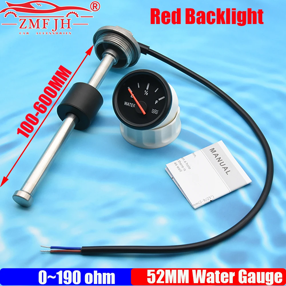 ZMFJH 0-190OHM 52MM Water Level Gauge Red Light 100-600MM Water Level Sensor 41.5MM Thread BSP1 1/4 for Auto Car Boat Yacht RV