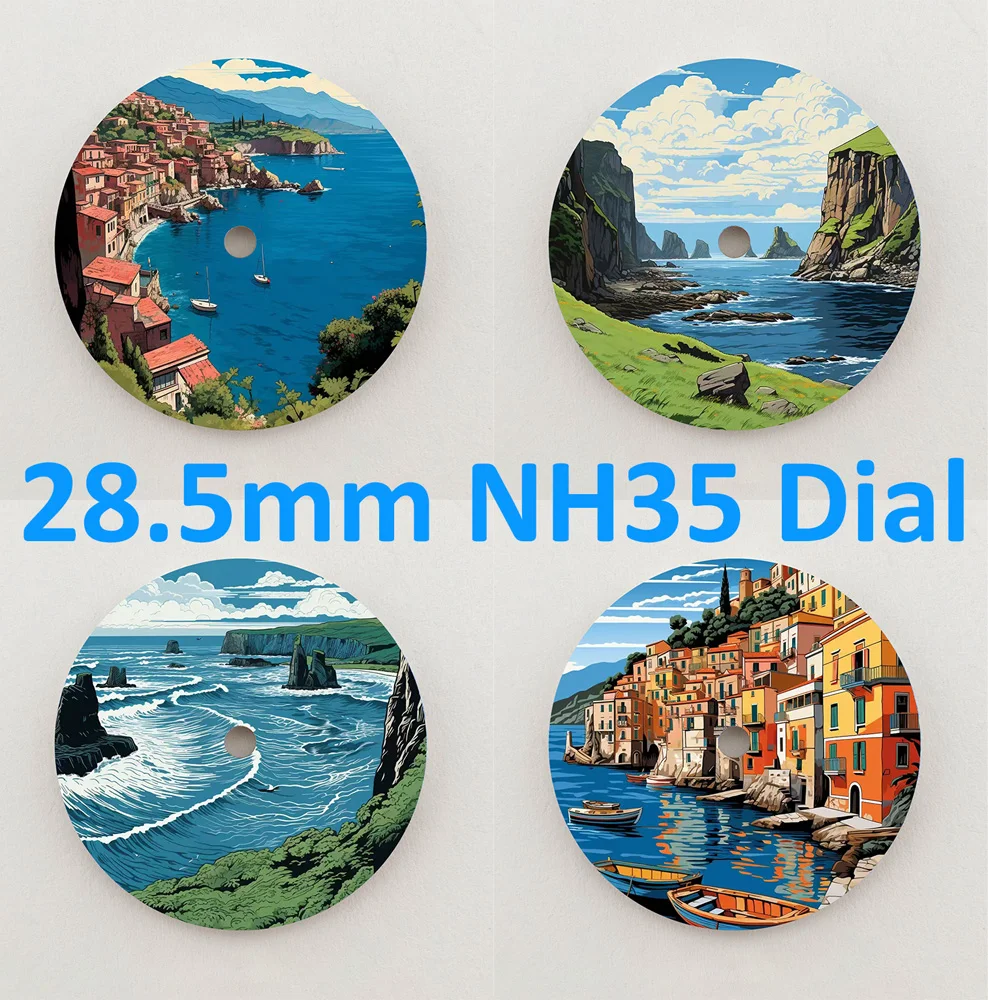 Nh35 dial seaside dial 28.5mm dial nh36 dial cor se encaixa nh35/nh36 movimento relógio peças de substituição logotipo personalizado com padrão