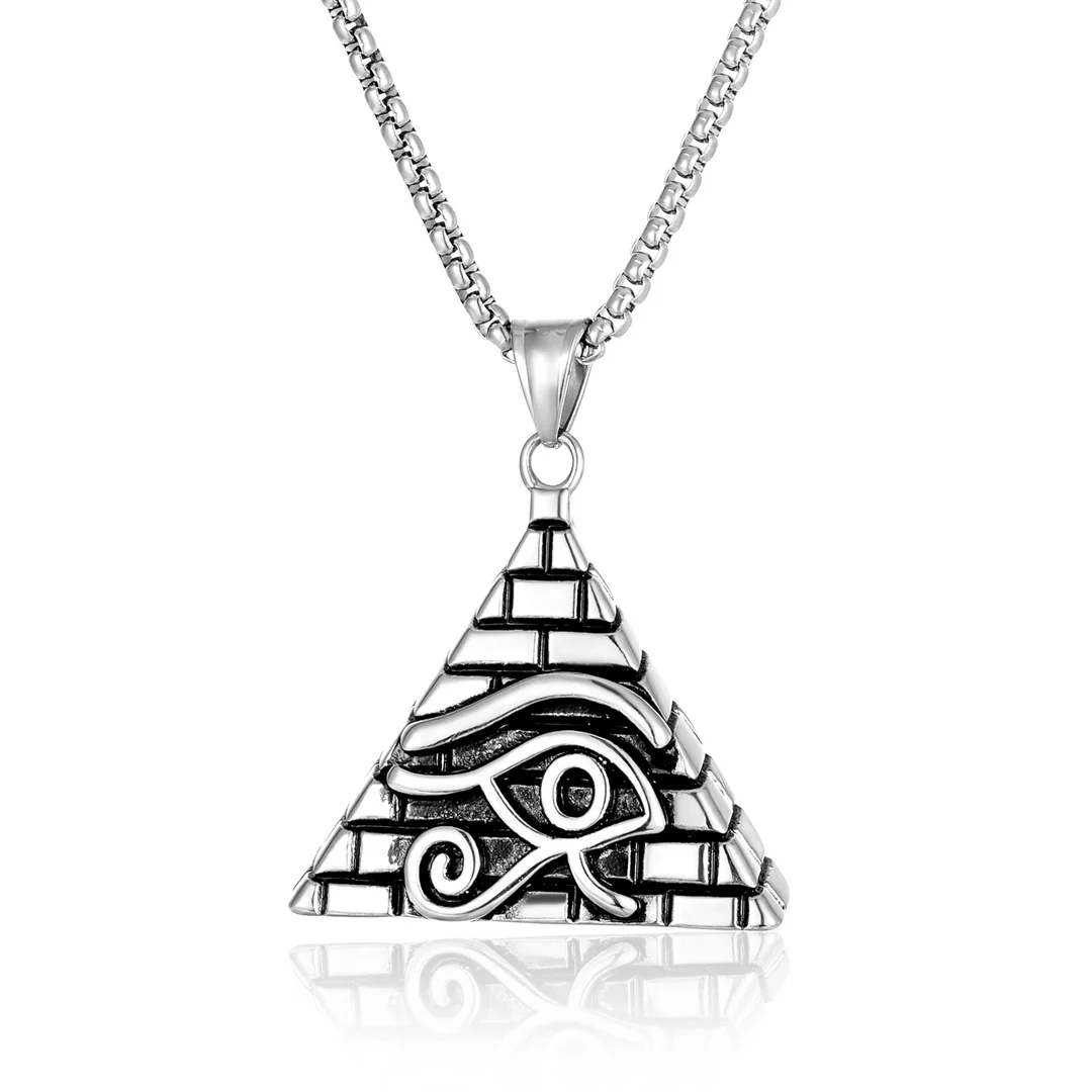 Mystic Egypt Eye of Horus Pyramid Pendant Gold Silver Color Stainless Steel Egyptian Amulet Necklace for Woman Men Jewelry Gift