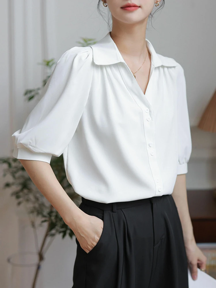 AOSSVIAO 2024 Summer Women White Blouse Female Shirt Tops Long Sleeve Casual Turn-down Collar OL Style Women Loose Blouses