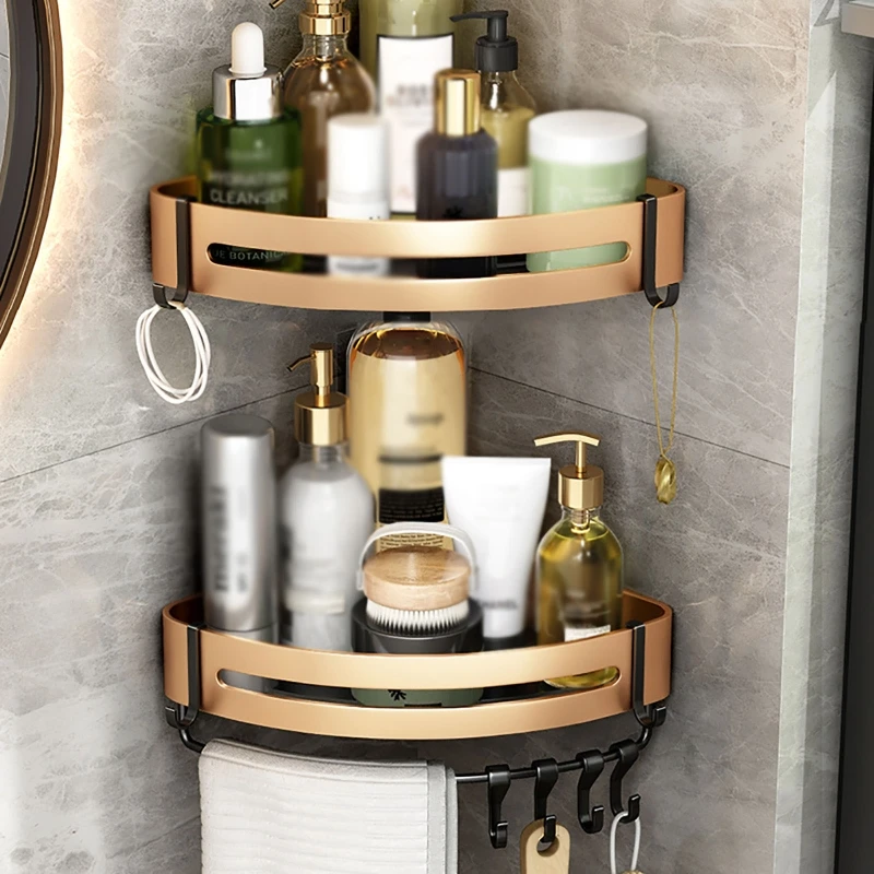 

2 Layer Bathroom Shelves Set Punch-free Triangle Corner Shelf Shower Storage Rack Shampoo Holder Toilet Organizer Bathroom