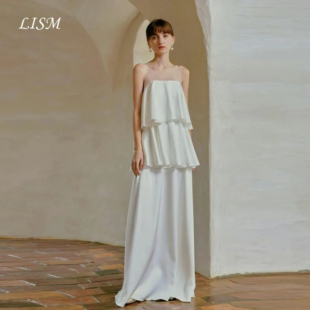 LISM Illusion Tiered Korean Wedding Dresses Floor-Length Sleeveless Elegant Bridal Party Gown Customized Photo Shoot Gown
