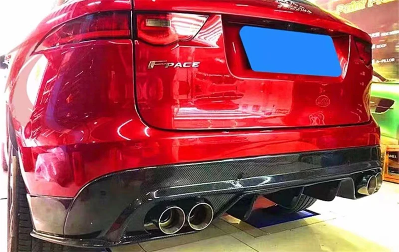 For Jaguar F-PACE 2016-2020 Real Carbon Fiber Car Rear Bumper Lip Diffuser Exhaust Port Splitters Spoiler Accessories Body Kit view 4