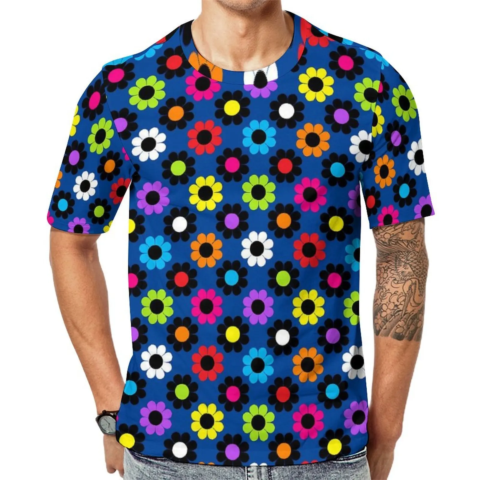 Original T-Shirt Flower Power T Shirts Colorful Print Kawaii Cool Tee Shirt For Mens Short Sleeve Custom Plus Size Tops