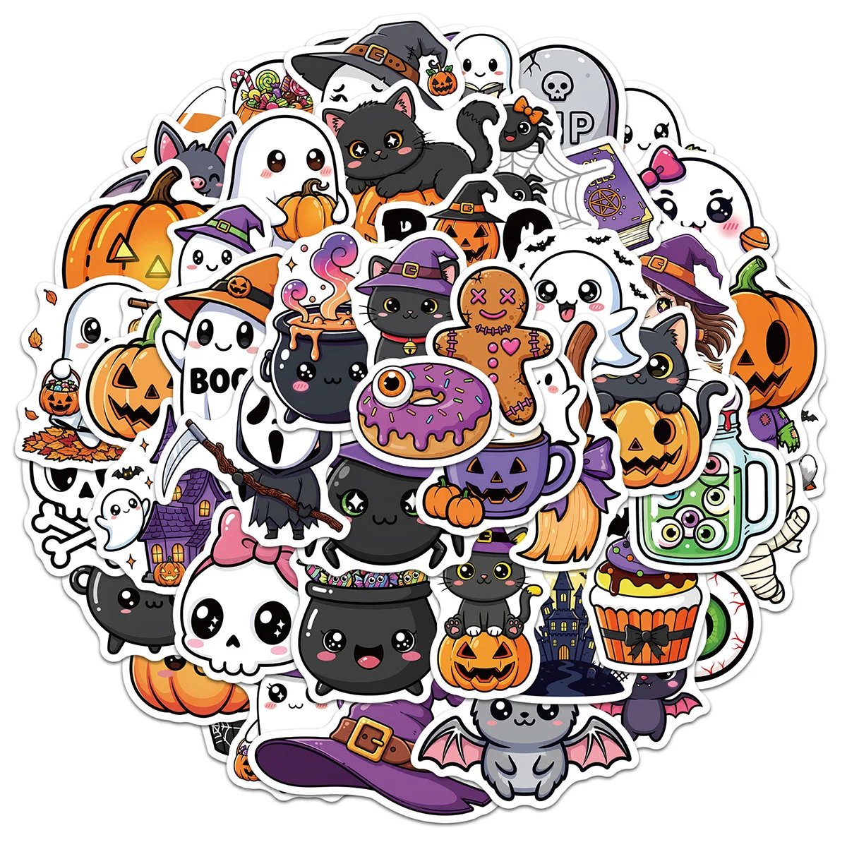 10/30/50PCS Cute Kawaii Halloween Ghost Pumpkin Stickers Spooky DIY Decor For Phone Laptop Luggage Decoration Graffiti Sticker