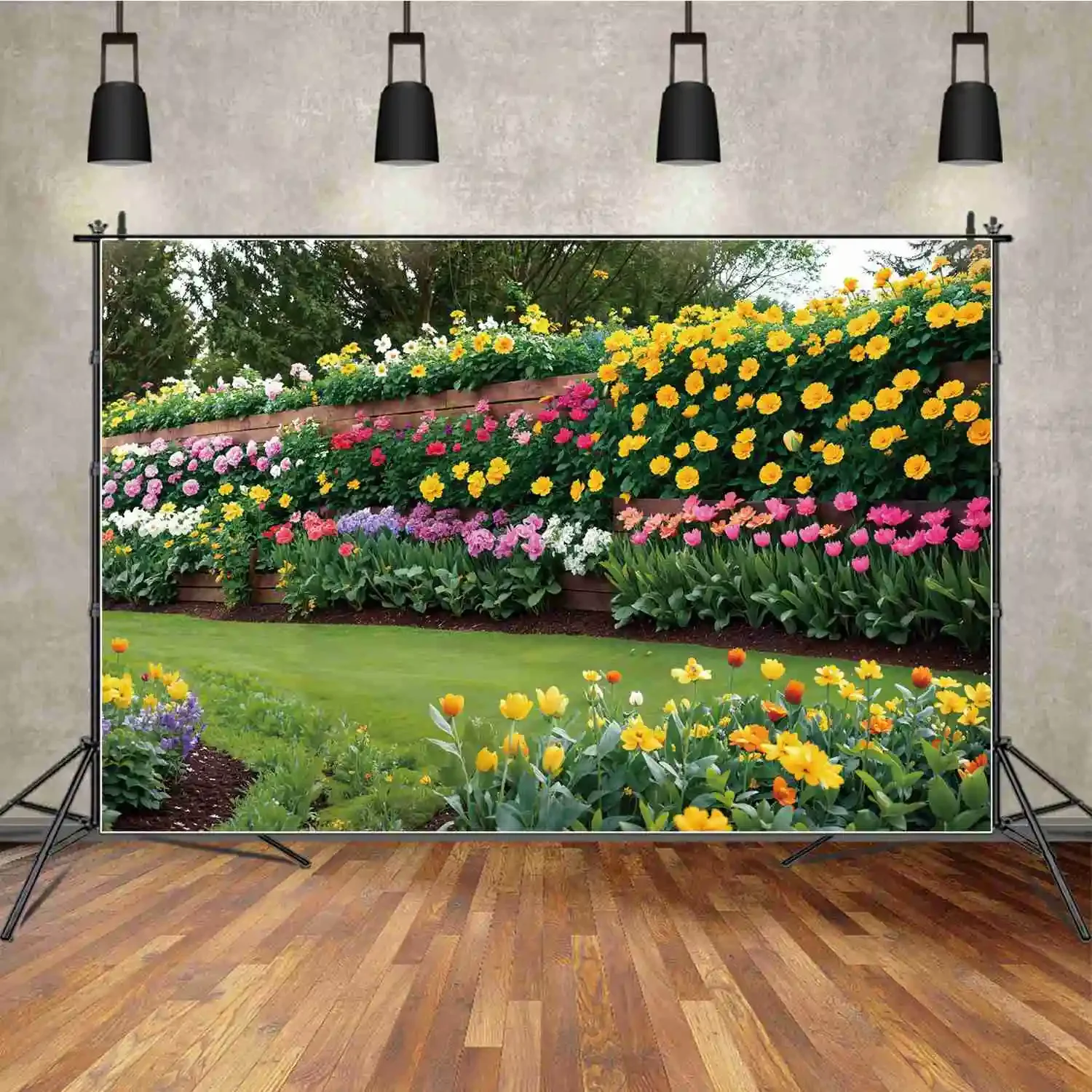 

Spring Flowers Garden Photography Backdrops Party Decoration Wooden Fence Wall Blossom Personalized Baby Photo Backgrounds