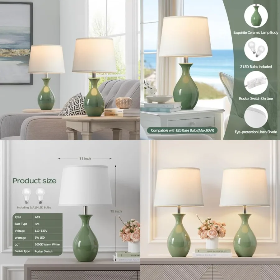 

Table Lamp Set of 2, Modern Ceramic Bedside Lamps for Night Stands, Classic Small Lamp Nightstand Lamp for Bedroom Living Room