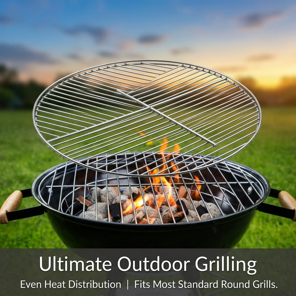 Round BBQ Grill Grate Large Iron Mesh Portable Rack for Outdoor Camping Home Barbecue Replacement Accessories
