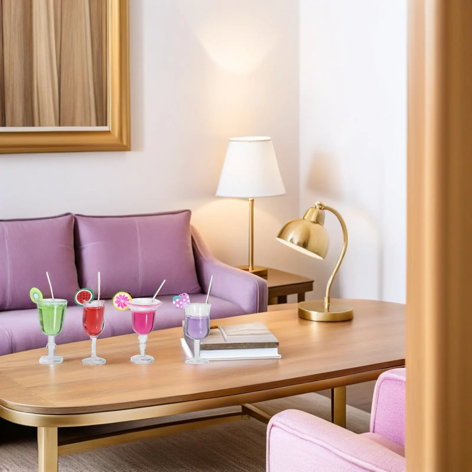 

Набор из 4 миниатюрных стаканов для коктейлей и соков, аксессуары из смолы для миниатюрного дома, декоративные бокалы для кухни и столовой, микроландшафт