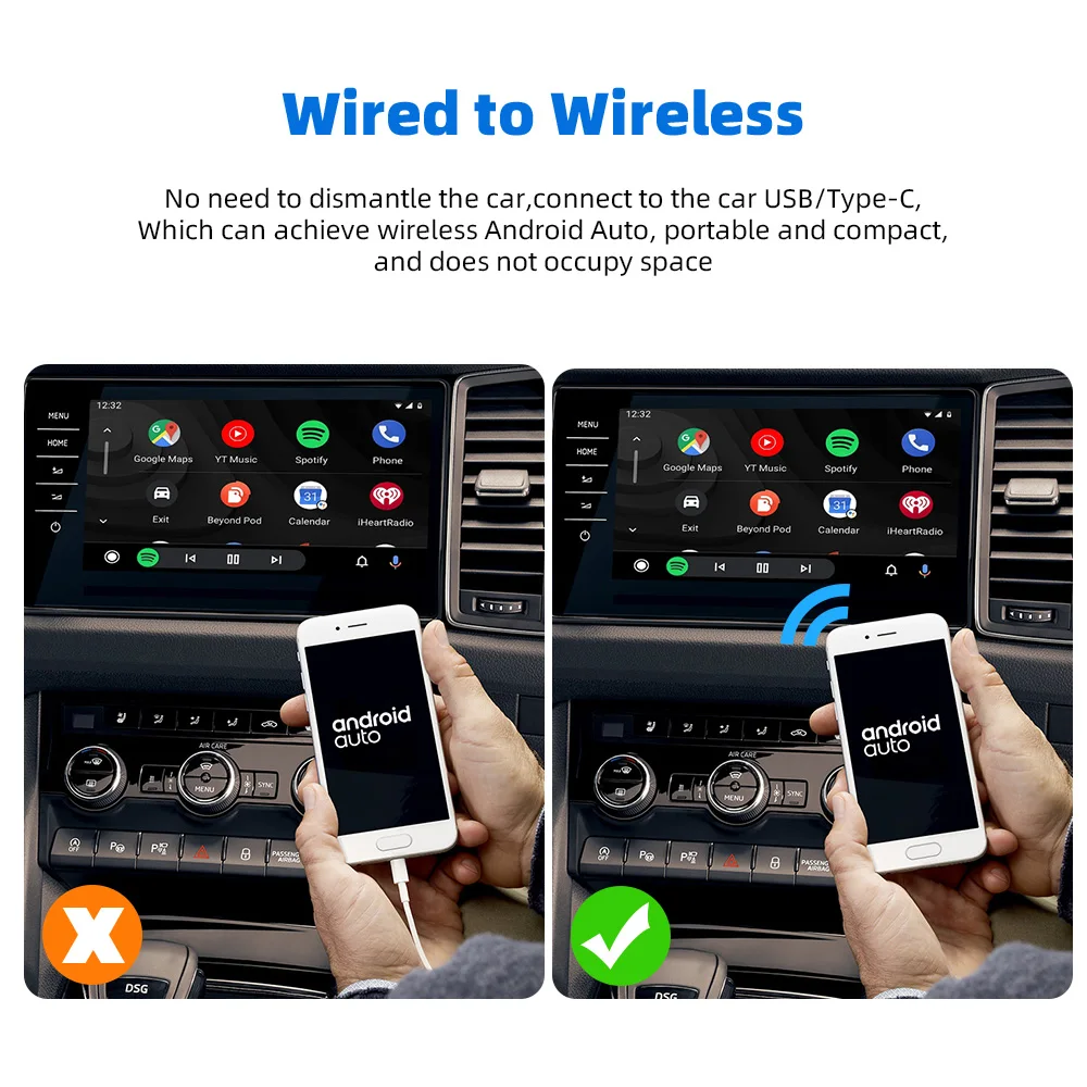 EKIY A2 Wireless Android Auto Carplay Adapter Dongle For Mercedes Kia Honda Toyota VW Spotify Bluetooth WIFI Fast Connect Map